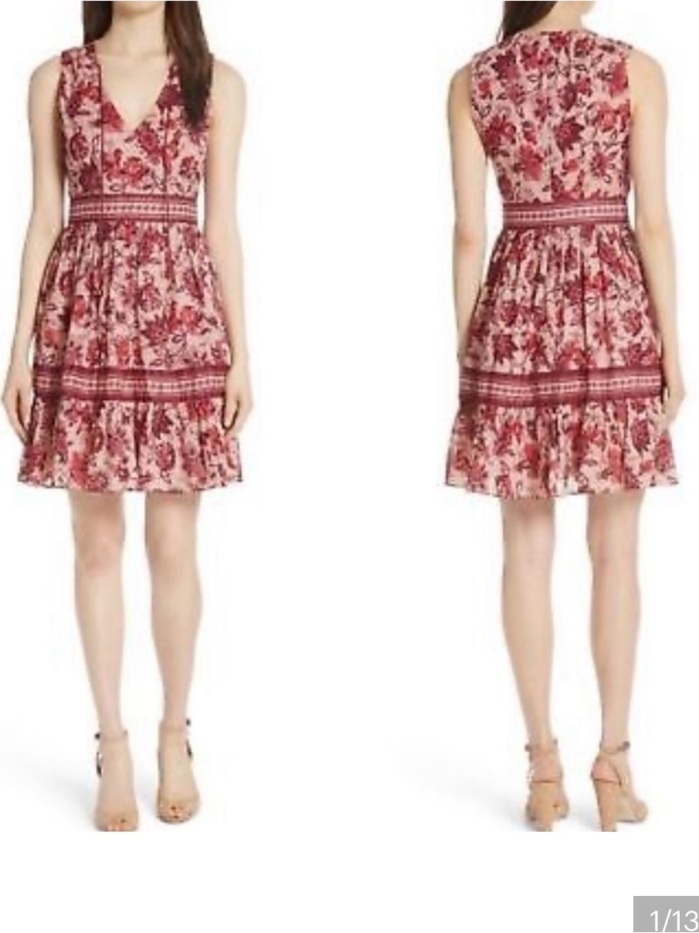 Kate Spade New York Red Pink Paisley Blossom Dress Conch Shell 6 Fit & Flare